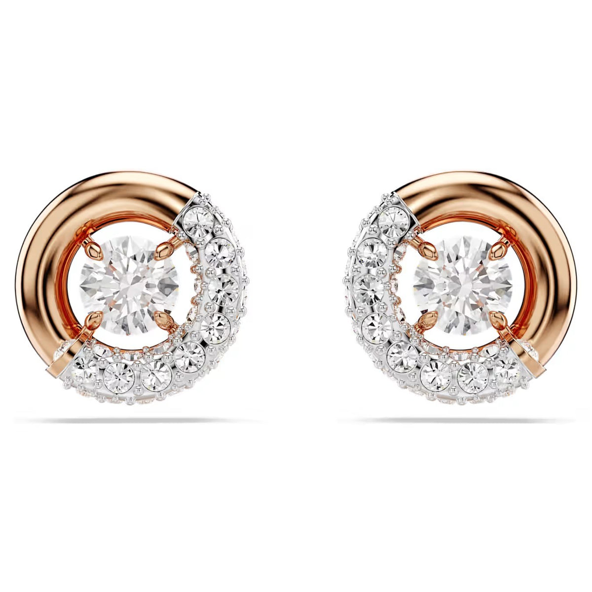 Swar*vski -Dextera stud earrings Round cut, White, Rose gold-tone plated-5692258