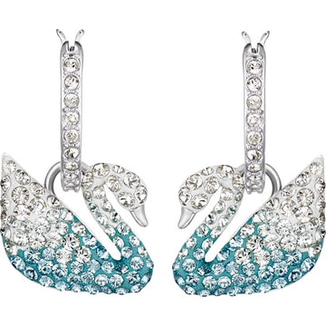 Swar*vski - Iconic Swan Pierced Earrings, Blue, Rhodium Plated 5512577