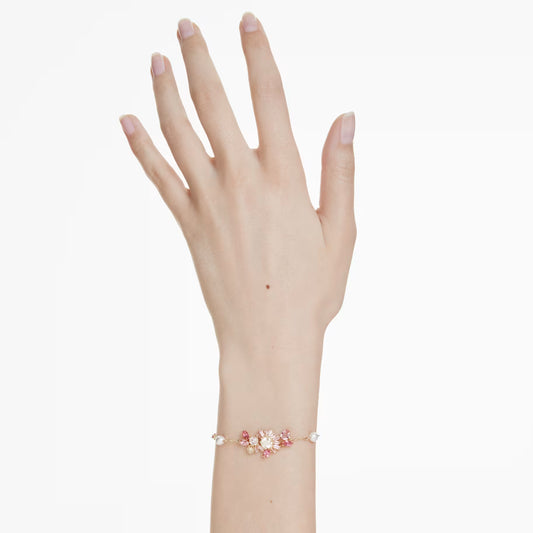Swar*vski - Gema bracelet Crystal pearl, Mixed cuts, Flower, Pink, 18K gold finish-5688488