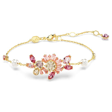 Swar*vski - Gema bracelet Crystal pearl, Mixed cuts, Flower, Pink, 18K gold finish-5688488