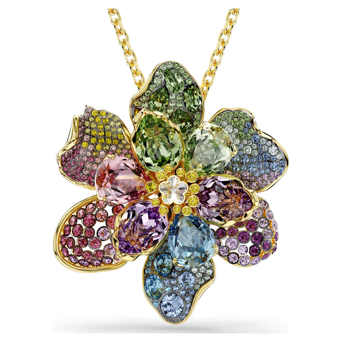 Swar*vski -Idyllia pendant and brooch Mixed cuts, Pavé, Flower, Multicolored, Gold-tone plated-5709952