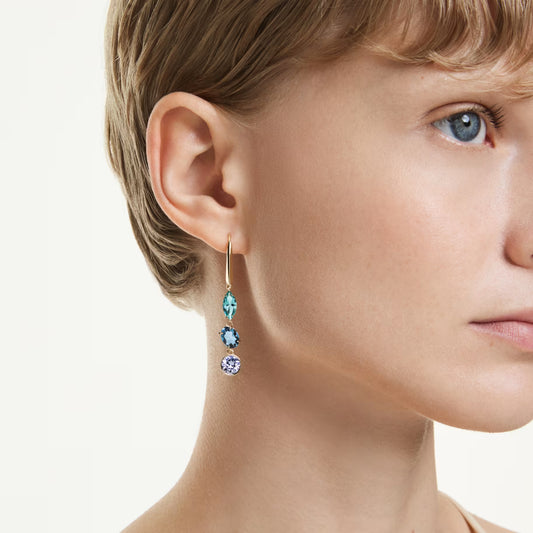 Swar*vski -Gema drop earrings Asymmetrical design, Mixed cuts, Multicolored, 18K gold finish-5747917