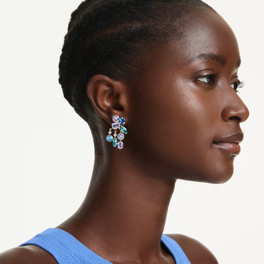 Swar*vski -Gema earring jackets Mixed cuts, Multicolored, 18K gold finish-5737450