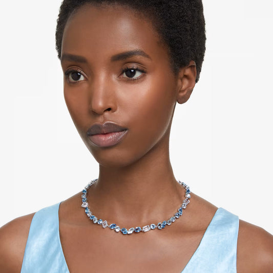 Swar*vski -Gema necklace Mixed cuts, Blue, Rhodium plated-5666007