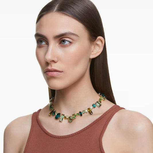 Swar*vski -Gema necklace Mixed cuts, Green, 18K gold finish-5657388