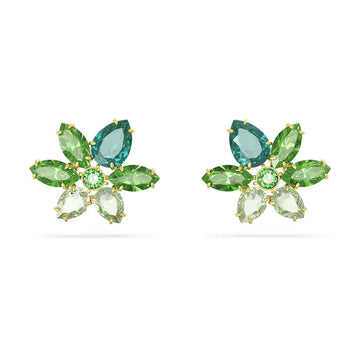 Swar*vski -Gema stud earrings Mixed cuts, Flower, Green, Gold-tone plated-5658400