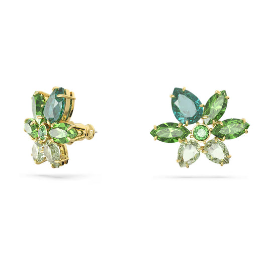Swar*vski -Gema stud earrings Mixed cuts, Flower, Green, Gold-tone plated-5658400