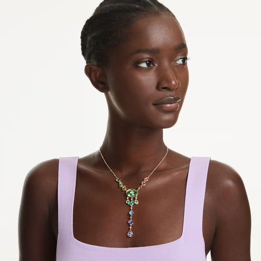 Swar*vski -Gema Y necklace Mixed cuts, Multicolored, 18K gold finish-5737451