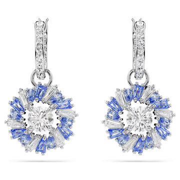 Swar*vski -Idyllia drop earrings Mixed cuts, Flower, Blue, Rhodium plated-5680016