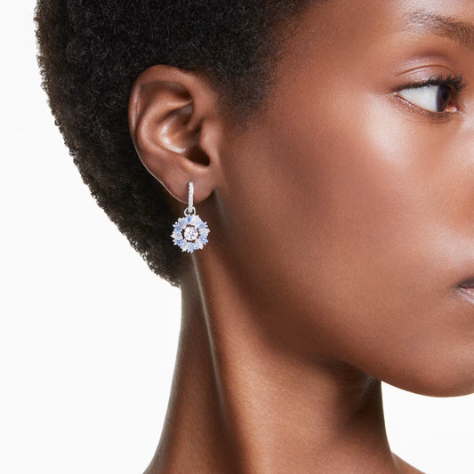 Swar*vski -Idyllia drop earrings Mixed cuts, Flower, Blue, Rhodium plated-5680016