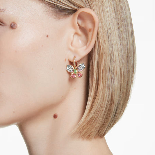 Swar*vski -Idyllia drop earrings Mixed cuts, Pavé, Butterfly, Multicolored, 18K gold finish-5709953