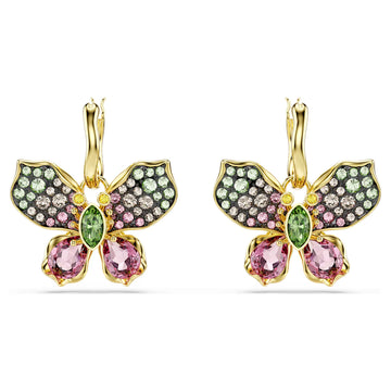 Swar*vski -Idyllia drop earrings Mixed cuts, Pavé, Butterfly, Multicolored, 18K gold finish-5709953
