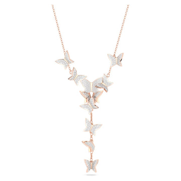 Swar*vski -Idyllia Lilia Y necklace Butterfly, White, Rose gold-tone plated-5636419