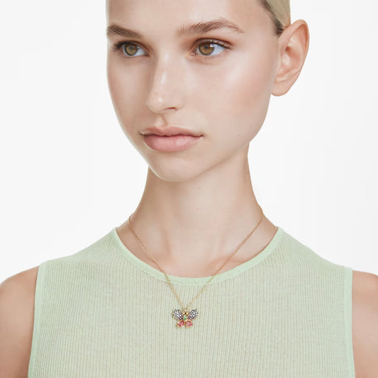 Swar*vski -Idyllia pendant Mixed cuts, Pavé, Butterfly, Multicolored, 18K gold finish-5709950