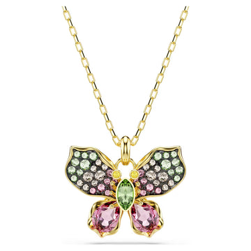 Swar*vski -Idyllia pendant Mixed cuts, Pavé, Butterfly, Multicolored, 18K gold finish-5709950