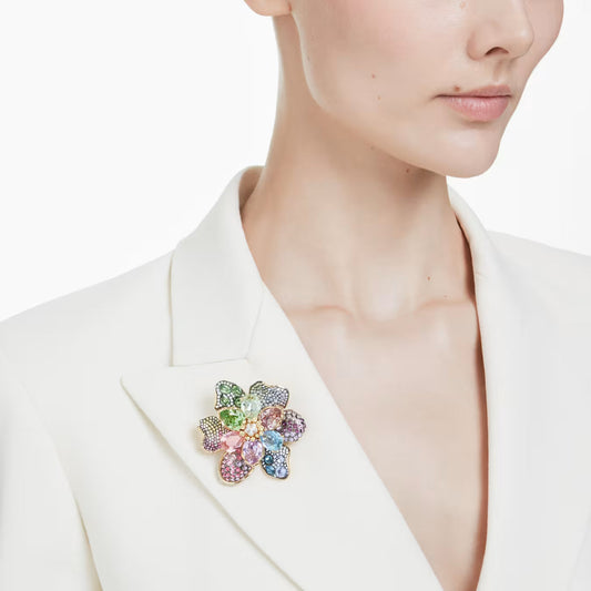 Swar*vski -Idyllia pendant and brooch Mixed cuts, Pavé, Flower, Multicolored, Gold-tone plated-5709952