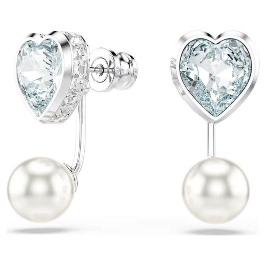 Swar*vski -Imber earring jackets Crystal pearl, Heart cut, Heart, Blue, Rhodium plated-5711347