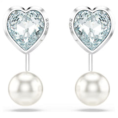 Swar*vski -Imber earring jackets Crystal pearl, Heart cut, Heart, Blue, Rhodium plated-5711347