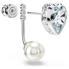 Swar*vski -Imber earring jackets Crystal pearl, Heart cut, Heart, Blue, Rhodium plated-5711347