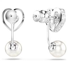 Swar*vski -Imber earring jackets Crystal pearl, Heart cut, Heart, Blue, Rhodium plated-5711347