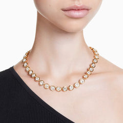 Swar*vski -Imber Tennis necklace Round cut, White, Gold-tone plated-5682585