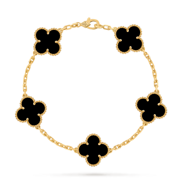 VCA-Vintage Alhambra bracelet, 5 motifs, 18K yellow gold Plating, onyx