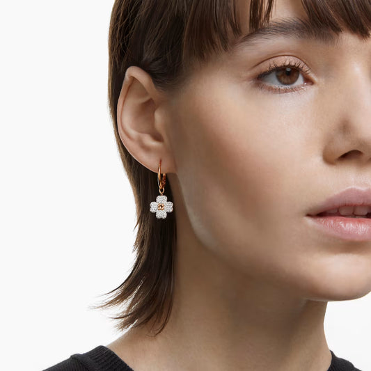 Swar*vski - Latisha teardrop earrings Floral design, white, rose gold finish-5636517