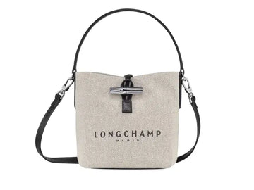 LONGCHAMP* -Essential XS Bucket bag Flecked cotton canvas Silver Hardware Ecru