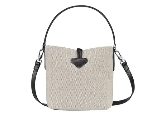LONGCHAMP* -Essential XS Bucket bag Flecked cotton canvas Silver Hardware Ecru