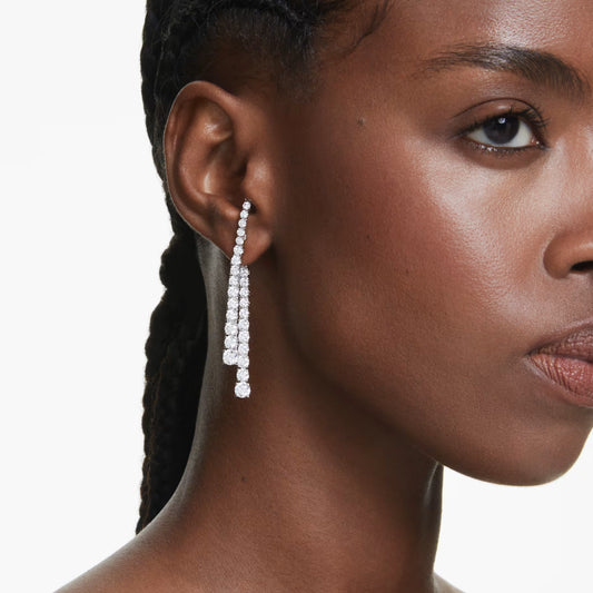 Swar*vski -Matrix drop earrings Gradient of round cuts, White, Rhodium plated-5709257