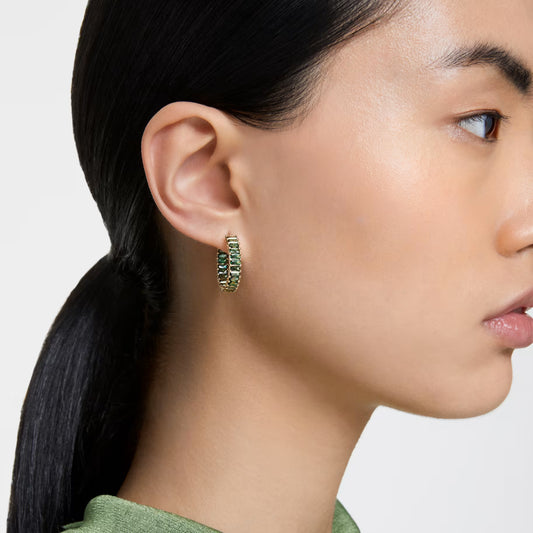 Swar*vski -Matrix hoop earrings Baguette cut, Green, 18K gold finish-5658651