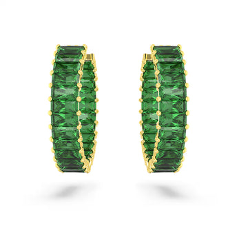 Swar*vski -Matrix hoop earrings Baguette cut, Green, 18K gold finish-5658651