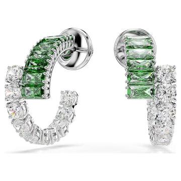 Swar*vski - Matrix hoop earrings Mixed cuts, Green, Rhodium plated-5732264