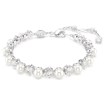 Swar*vski -Matrix Tennis bracelet Crystal pearl, Round cut, White, Rhodium plated 5689625