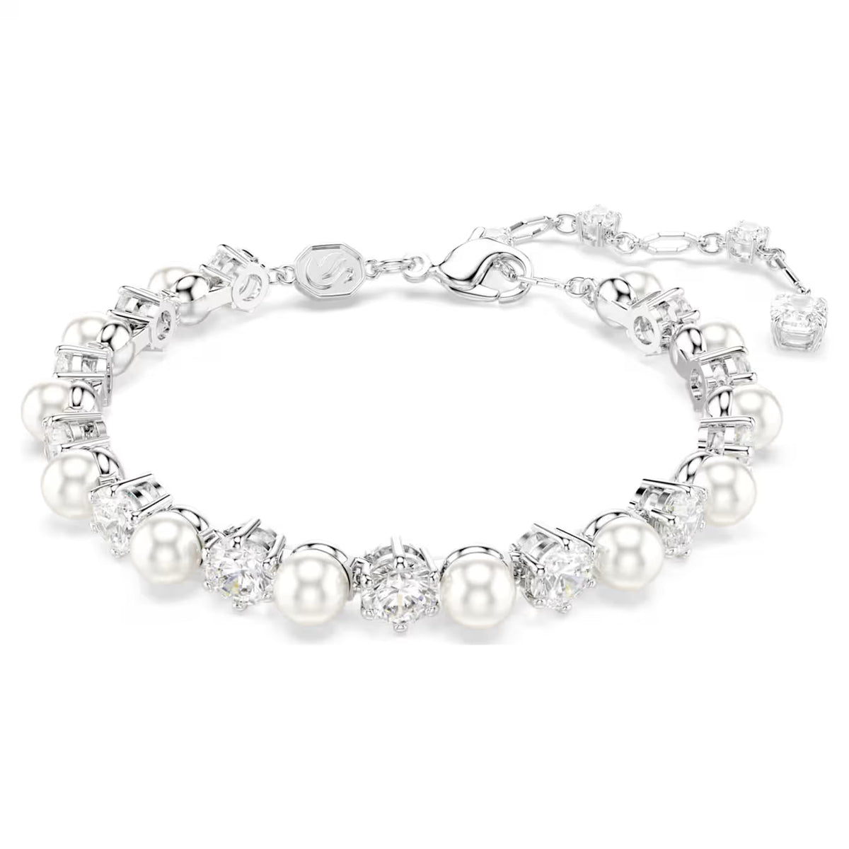 Swar*vski -Matrix Tennis bracelet Crystal pearl, Round cut, White, Rhodium plated 5689625