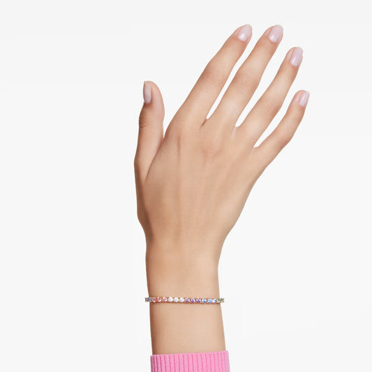 Swar*vski -Matrix Tennis bracelet Round cut, Multicoloured, 18K gold finish-5685691