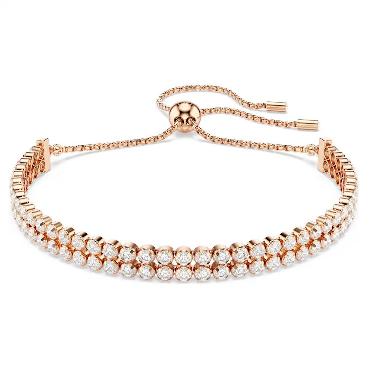 Swar*vski -Matrix Tennis bracelet Round cut, White, Rose gold-tone plated-5677823-Coming Soon