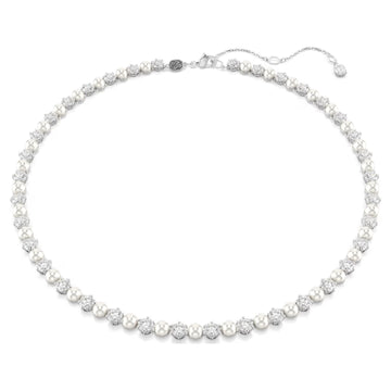 Swar*vski -Matrix Tennis necklace Crystal pearl, Round cut, White, Rhodium plated-5689623