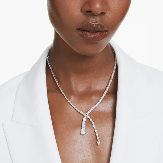 Swar*vski -Matrix Y necklace Mixed cuts, White, Rhodium plated-5692533