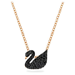 Swar*vski -Swan pendant Swan, Black, Rose gold-tone plated-5204134