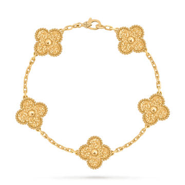 VCA-Vintage Alhambra bracelet, 5 motifs, textured 18K yellow Gold Plating.