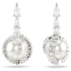 Swar*vski -Snake drop earrings Crystal pearl, Mixed cuts, Year of the Snake, White, Rhodium plated-5714668