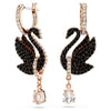 Swar*vski -Swan drop earrings Swan, Black, Rose gold-tone plated-5678047