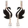 Swar*vski -Swan drop earrings Swan, Black, Rose gold-tone plated-5678047
