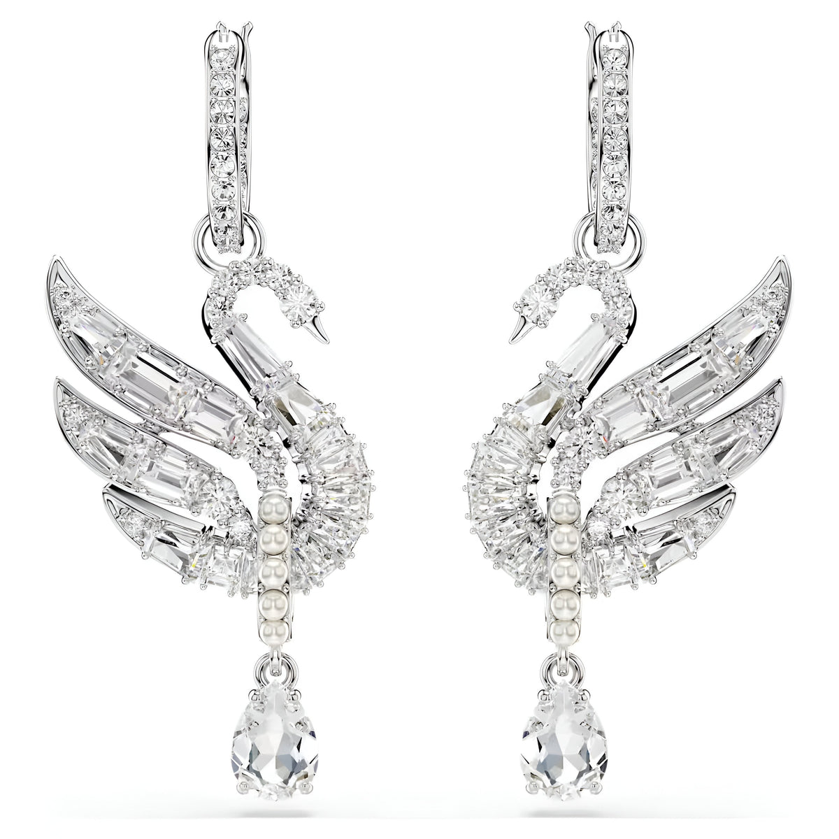 Swar*vski -Swan earrings Swan, White, Rhodium plated-5723388