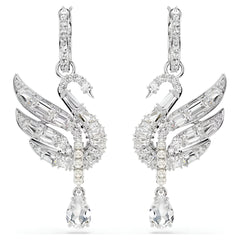 Swar*vski -Swan earrings Swan, White, Rhodium plated-5723388