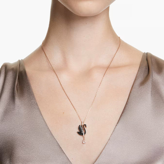 Swar*vski -Swan pendant Swan, Black, Rose gold-tone plated-5678045