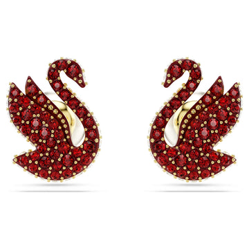 Swar*vski -Swan stud earrings Crystal pearl, Swan, Red, Gold-tone plated-5650063