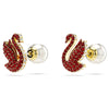 Swar*vski -Swan stud earrings Crystal pearl, Swan, Red, Gold-tone plated-5650063