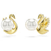Swar*vski -Swan stud earrings Crystal pearl, Swan, Red, Gold-tone plated-5650063